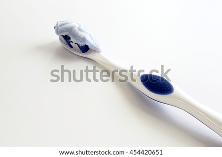 
Tooth brush and mouthwash in white background. Dental care.
