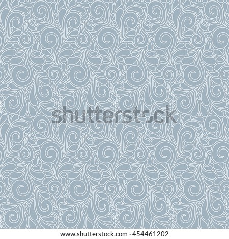 Vector floral seamless pattern with swirl shapes. Grey linear background. Decorative illustration for print, web