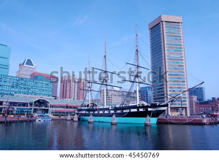 The Inner Harbor area of Baltimore, Maryland is a popular tourist destination.