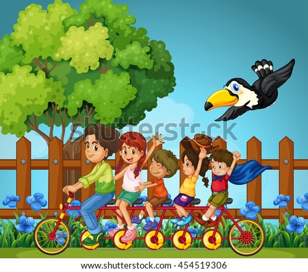 Family members riding in the park illustration