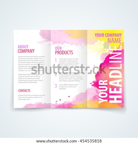 brochure watercolor fold tri template modern design paint vector vector design template of tri fold brochure with colorful watercolor background useful for any project where a platter of color makes t