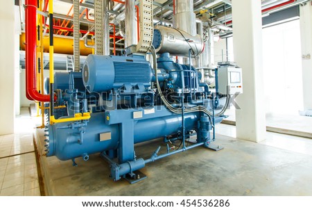 Industrial compressor refrigeration station at manufacturing factory Royalty-Free Stock Photo #454536286