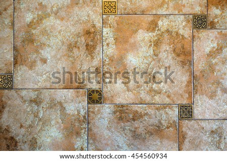 Beautiful multicolored ceramic-granite tiles with embossed metal inserts, pattern, background, texture