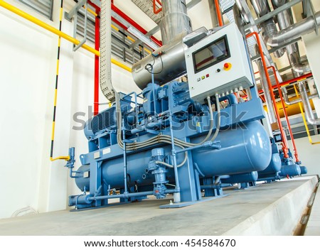 Industrial compressor refrigeration station at manufacturing factory Royalty-Free Stock Photo #454584670