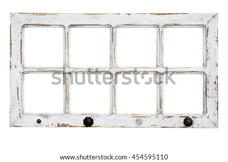 Isolated image of old grunge white wooden window frame
