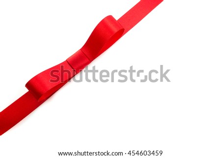 Shiny red ribbon with soft shadow on white background