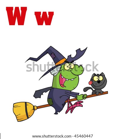 Funny Cartoons Alphabet-Witch With Letters W