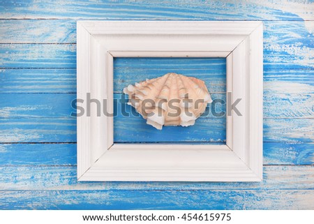 Summer photo frame with sea shell