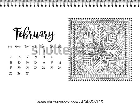 Desk calendar horizontal template 2017 for month February. Week starts Monday