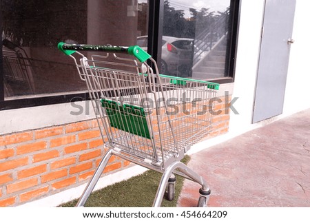 Shopping supermarket cart in outdoor.