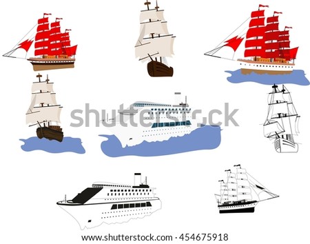 vector ships set isolated on white