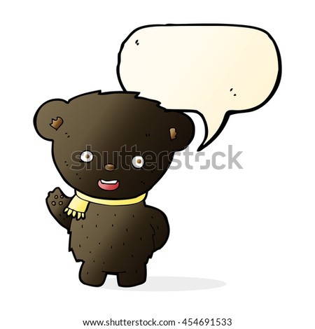 cartoon black bear waving with speech bubble