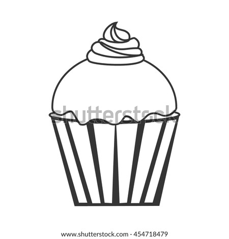 Cupcake delicious desert in black and white colors, isolated flat icon.