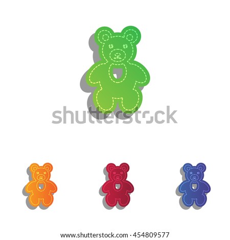 Teddy bear sign illustration. Colorfull applique icons set.