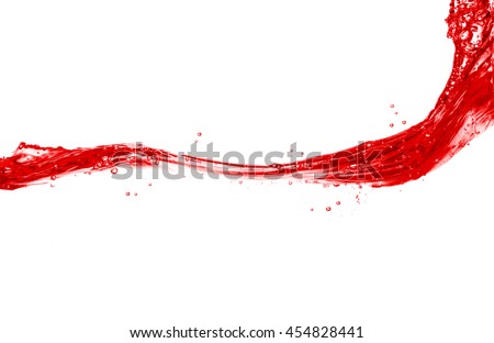 Red water splash isolated on white background