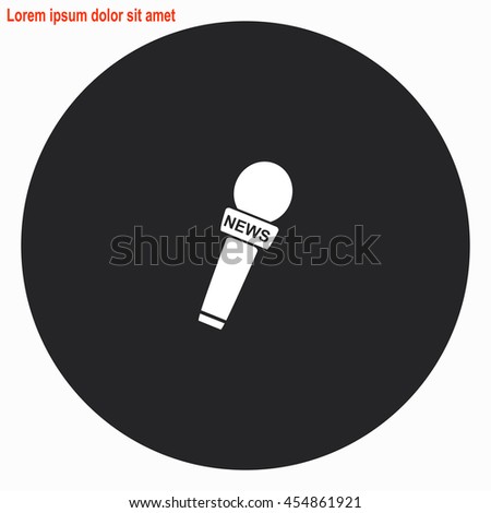 News microphone web icon. Gray circle button with white illustration.