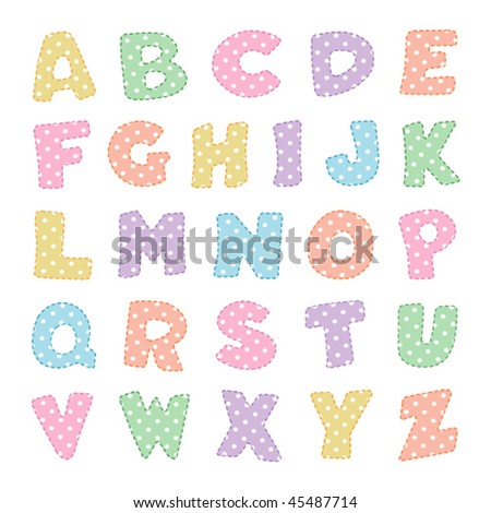 Alphabet with stitching, Pastel Polka Dots.  Original letter design for scrapbooks, albums, crafts and back to school projects. EPS8 compatible.