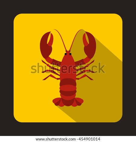 Crayfish icon in flat style on a yellow background