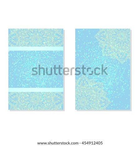 Vector abstract mandalas vertical banners set pattern blue glitter background.