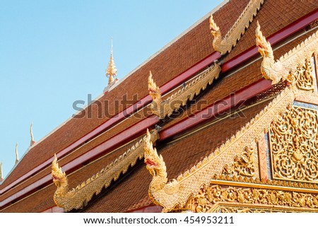 Head of Naka on the roof of a Temple in Chiang Mai, Thailand