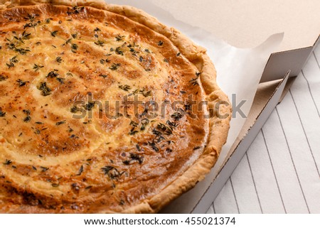 Macro picture of cheese pie on white background. 