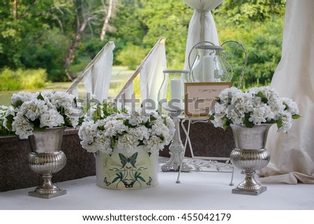 Beautiful flower and candle decorations on the table