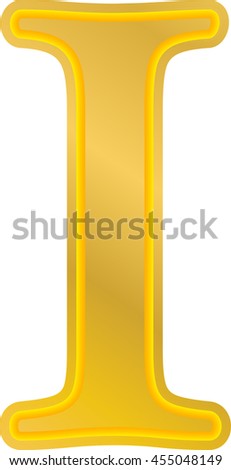 English alphabet, metal gold, education, gold the letter I, vector