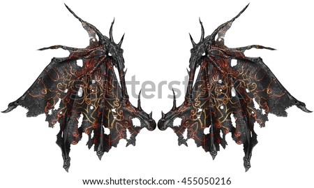 Dragon wings isolated on white background. Close up. Royalty-Free Stock Photo #455050216