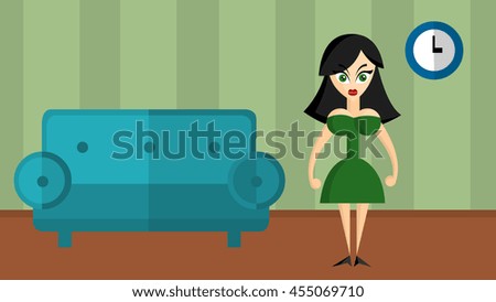 Woman at home. Flat style color modern vector illustration.