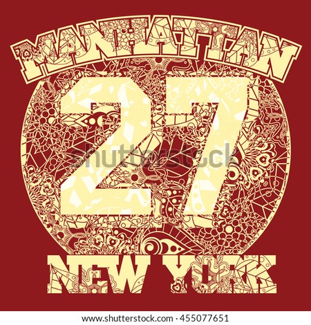 New York T-shirt fashion Typography, Floral-grunge art design, sport emblem, Number with floral ornament, graphic Print label