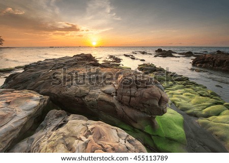 view of rocky beach at Kudat Sabah Malaysia. Image contain soft focus and blur.