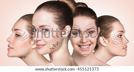 Beautiful faces of young woman Royalty-Free Stock Photo #455121373