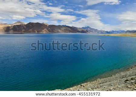 This photo was shot from Pangong Lake. It is huge lake in Ladakh, altitude 4,350 m (14,270 ft). Leh, Ladakh, India.
