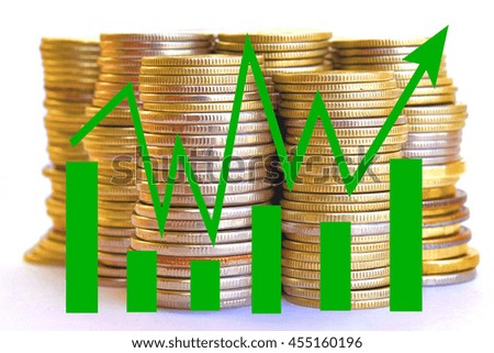 Green   icon arrow - graph on a background of money . The concept of changing prices on the market