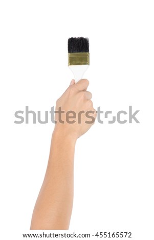 man work hand holding tool painting isolated on white background