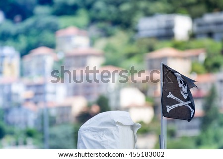 Pirate skull flag on a sailing boat