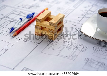 Architectural blueprints on the worktable. Business and construction concept.