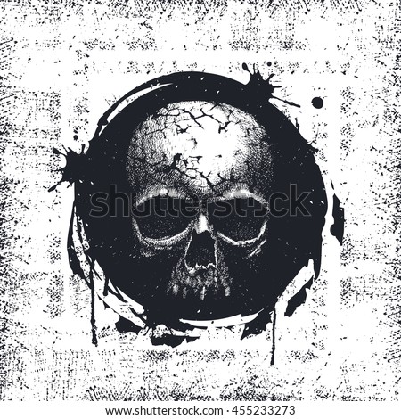 Grunge Black and White Distress Texture . Scratch Texture . Dirty Texture . Wall Background with skull. Hand drawn. Jpeg version.