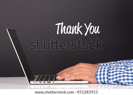 WORKING OFFICE COMMUNICATION PEOPLE USING COMPUTER THANK YOU CONCEPT Royalty-Free Stock Photo #455283955