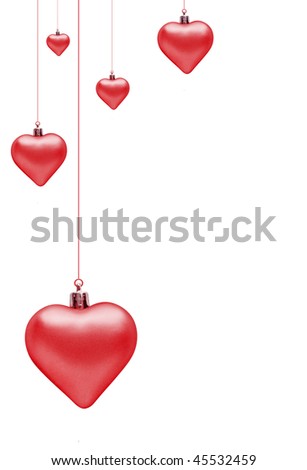 Valentine's Day background with red hanging hearts