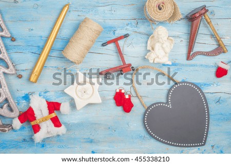 Christmas card, Christmas ornaments and blackboard heart-shaped  to edit and write text