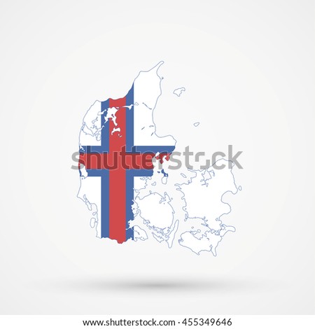 Map of Denmark in Faroe Islands flag colors