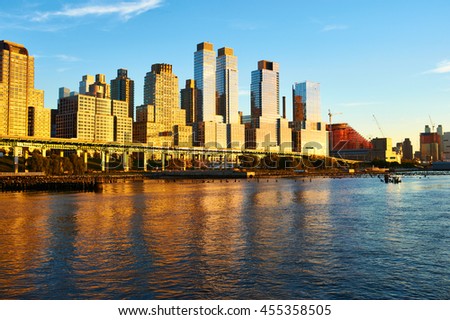 Riverside neighborhood in New York City at sunset