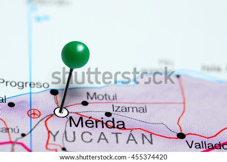 Merida pinned on a map of Mexico
