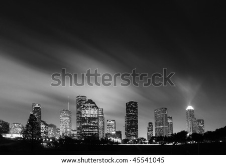Metropolitan Skyline at Night in Black and White - Houston, Texas