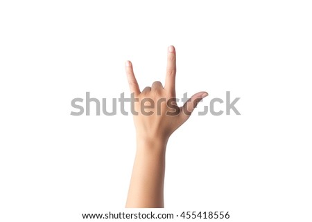 Female hand with I Love You sign isolated on white background with clipping path