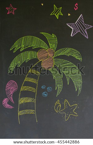 Chalk cartoon drawn on black black board