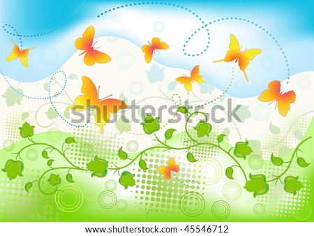 Floral background with butterfly. Vector illustration.