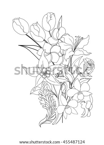 hand drawn tropical flower collection isolated on white background