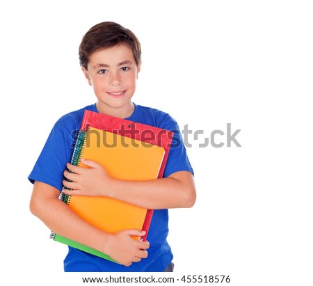 Student boy with ten years old isolated on a white background